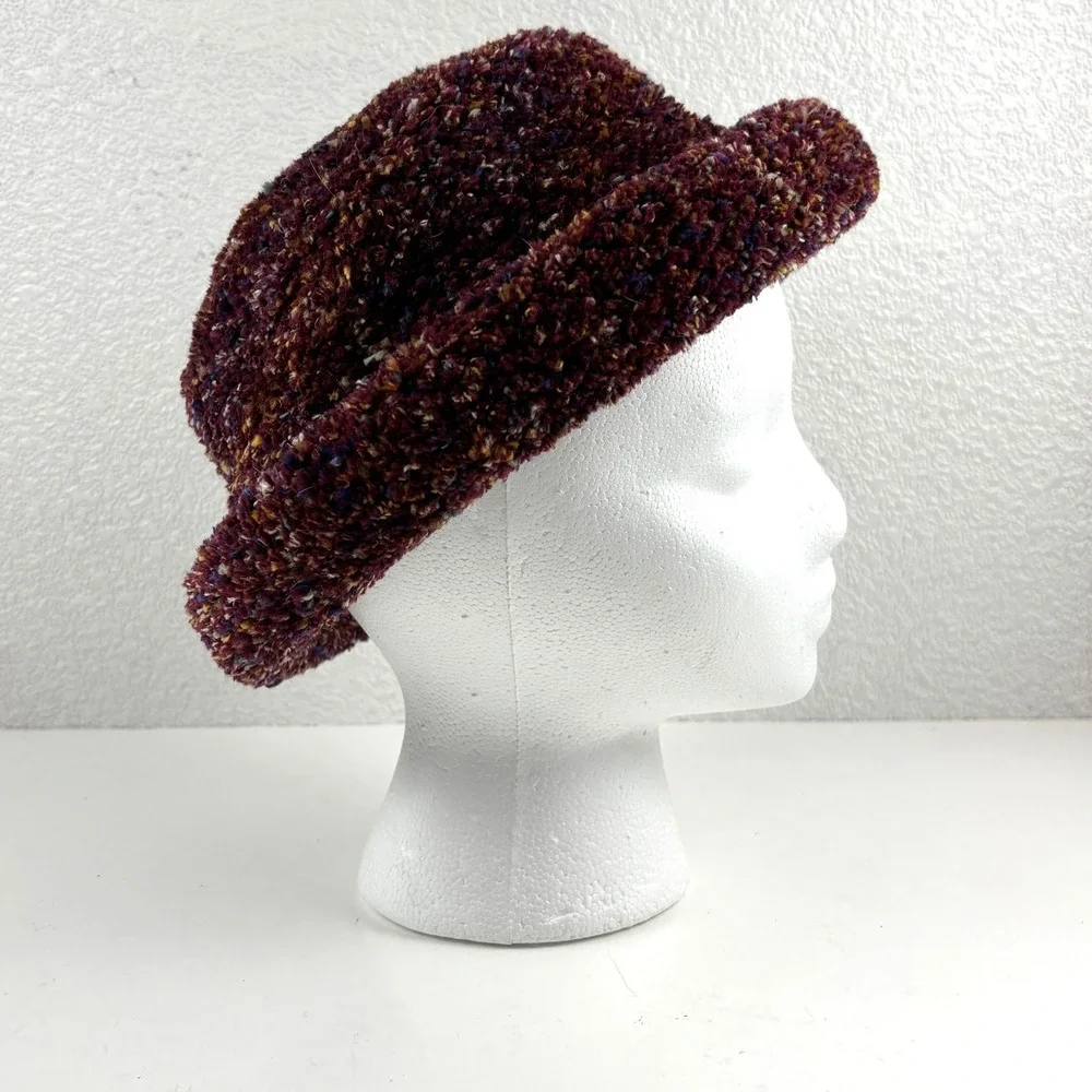Cloche Hat Women OS Burgundy Boucle Knit Made in Italy Vintage Style Winter Cozy